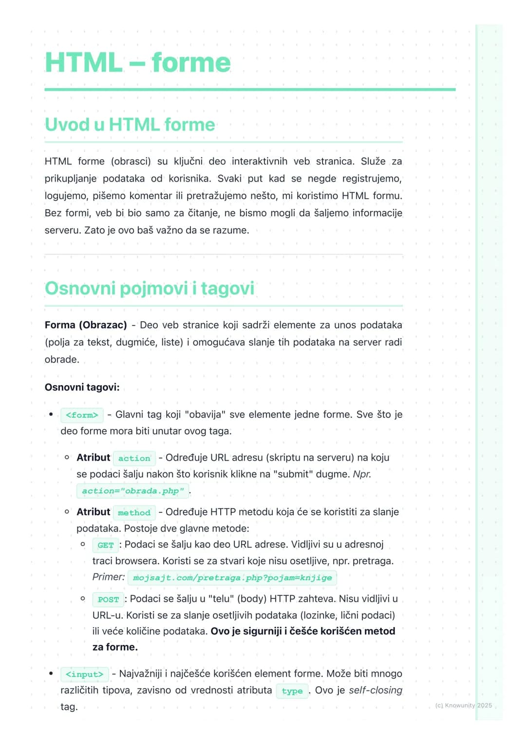 # HTML-forme
Uvod u HTML forme
HTML forme (obrasci) su ključni deo interaktivnih veb stranica. Služe za
prikupljanje podataka od korisnika