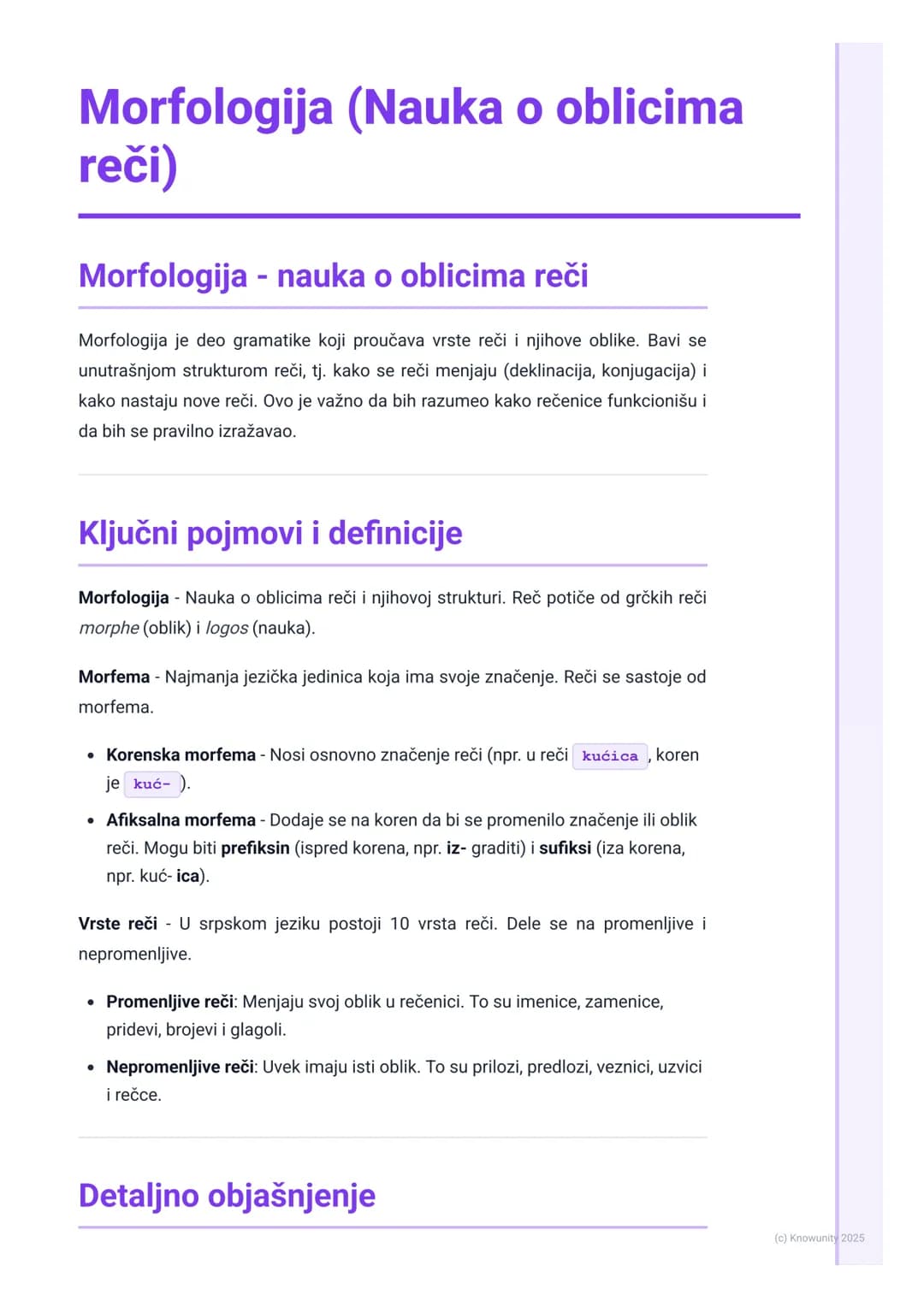# Morfologija (Nauka o oblicima
reči)
Morfologija - nauka o oblicima reči
Morfologija je deo gramatike koji proučava vrste reči i njihove