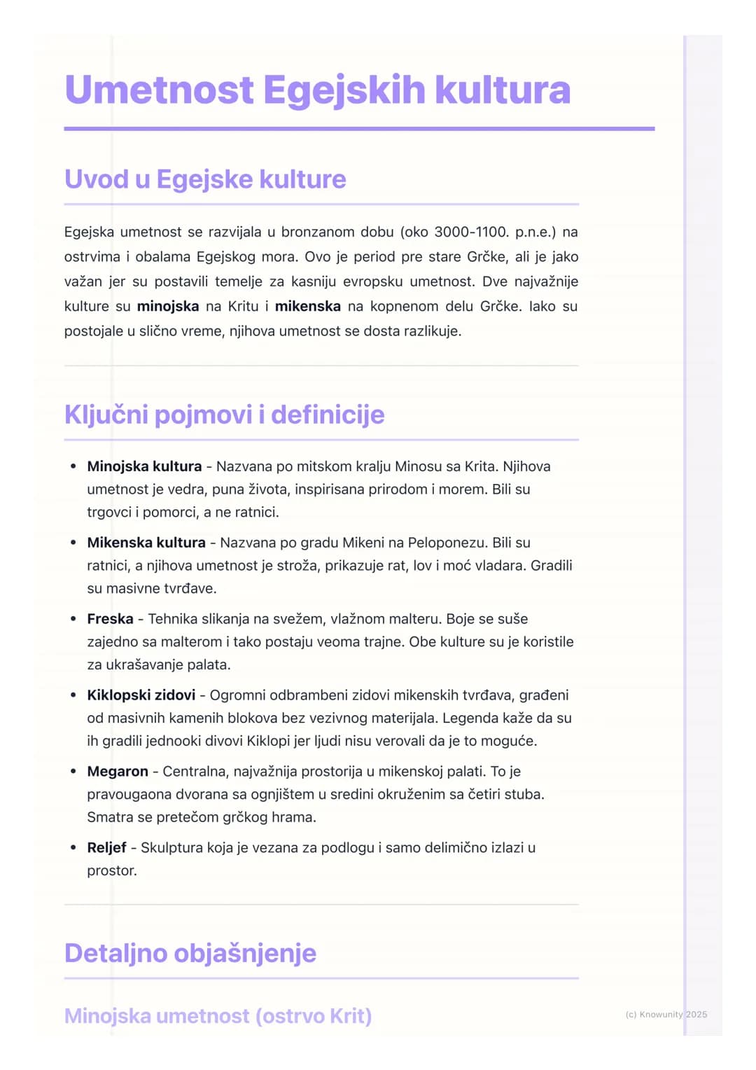 # Umetnost Egejskih kultura
Uvod u Egejske kulture
Egejska umetnost se razvijala u bronzanom dobu (oko 3000-1100. p.n.e.) na
ostrvima i ob