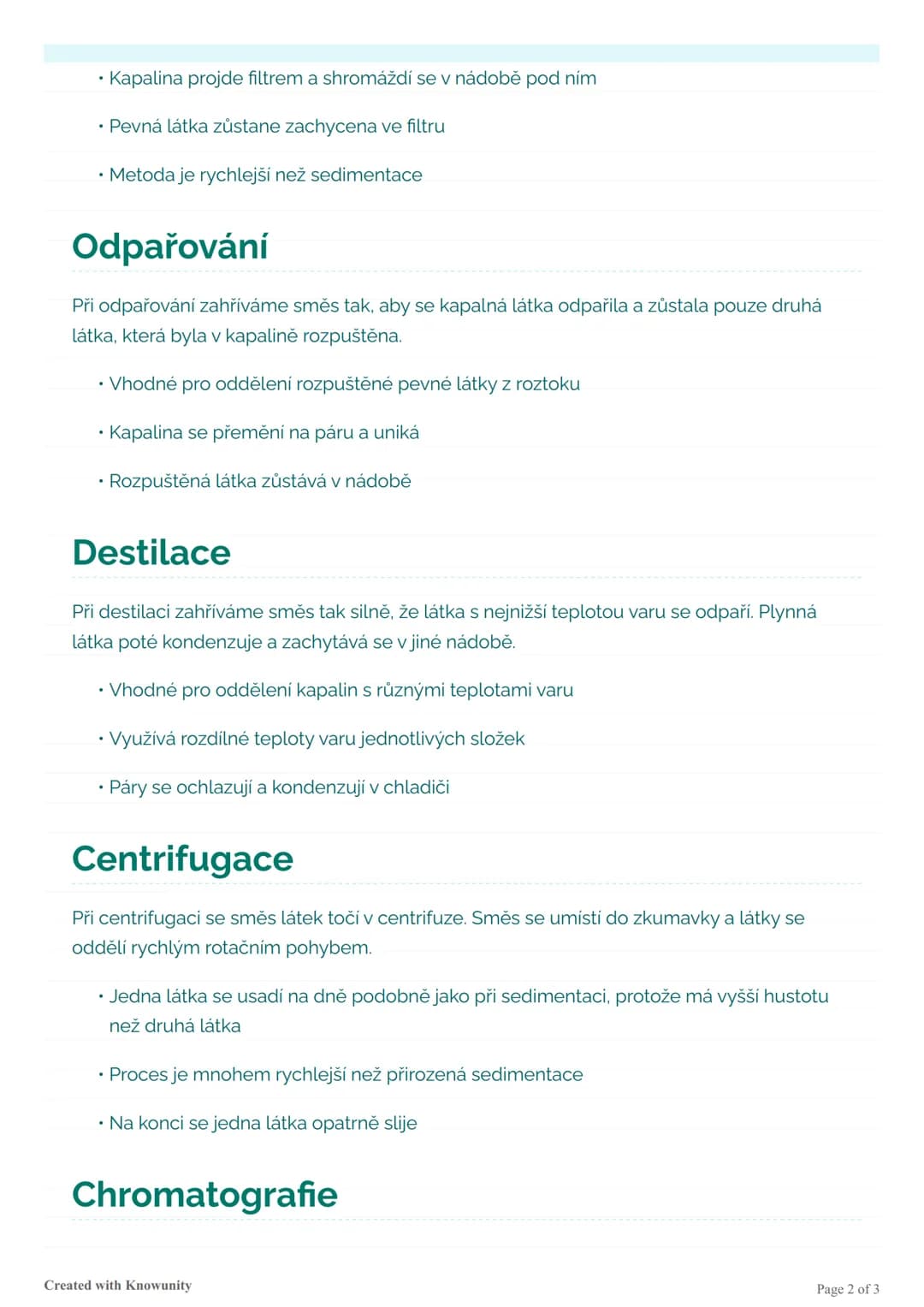 Různé metody oddělování směsí
látek
Přehled různých metod oddělování směsí látek včetně sedimentace, filtrace, odpařování,
destillace, centr