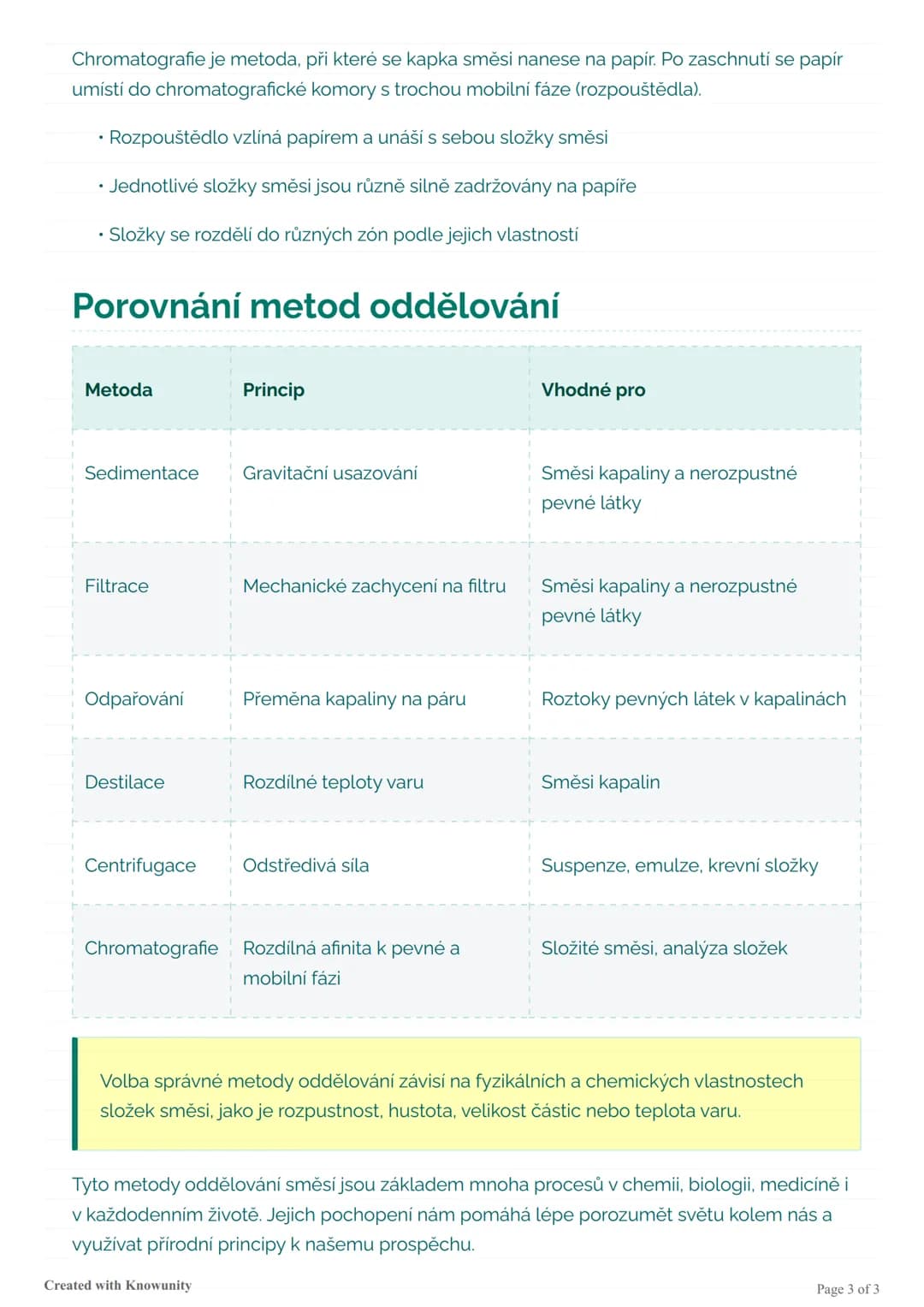 Různé metody oddělování směsí
látek
Přehled různých metod oddělování směsí látek včetně sedimentace, filtrace, odpařování,
destillace, centr