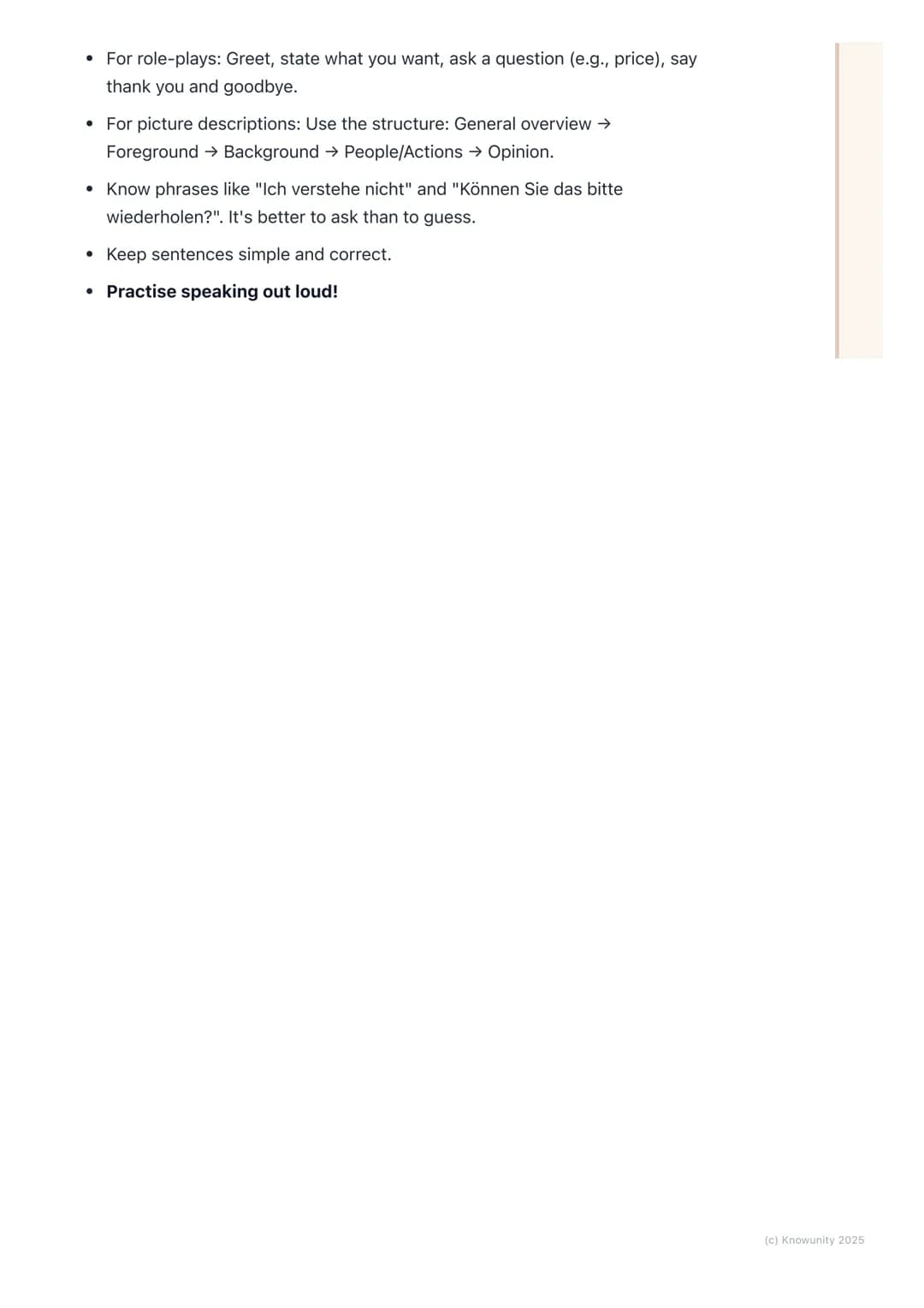 # Speaking Practice
(Sprechübungen)
Introduction to speaking practice
This is for the oral part of the exam. It's all about showing you ca