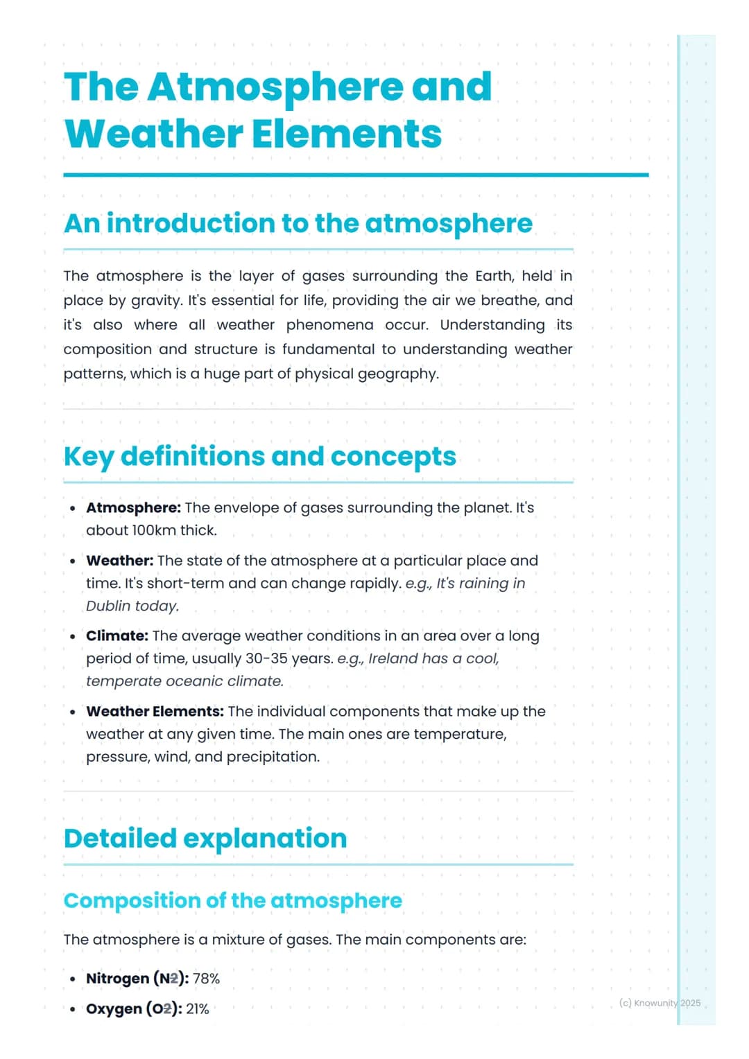 # The Atmosphere and
# Weather Elements
## An introduction to the atmosphere
The atmosphere is the layer of gases surrounding the Earth, h