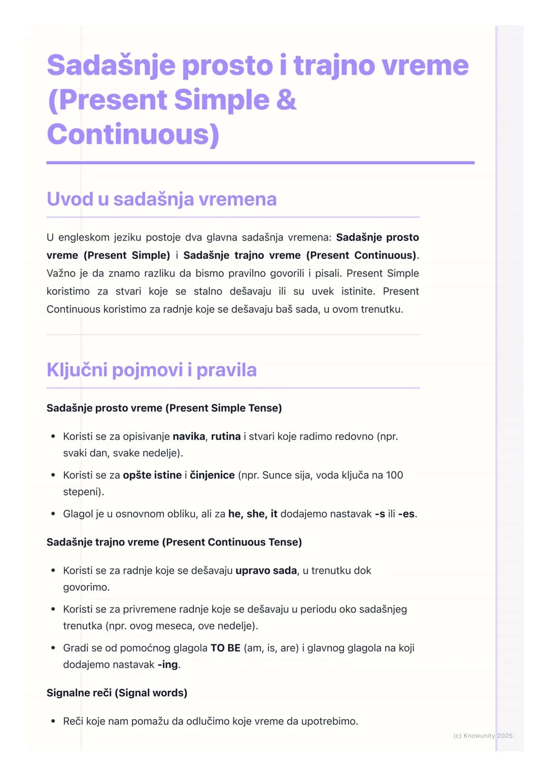 # Sadašnje prosto i trajno vreme
(Present Simple &
Continuous)
Uvod u sadašnja vremena
U engleskom jeziku postoje dva glavna sadašnja vrem