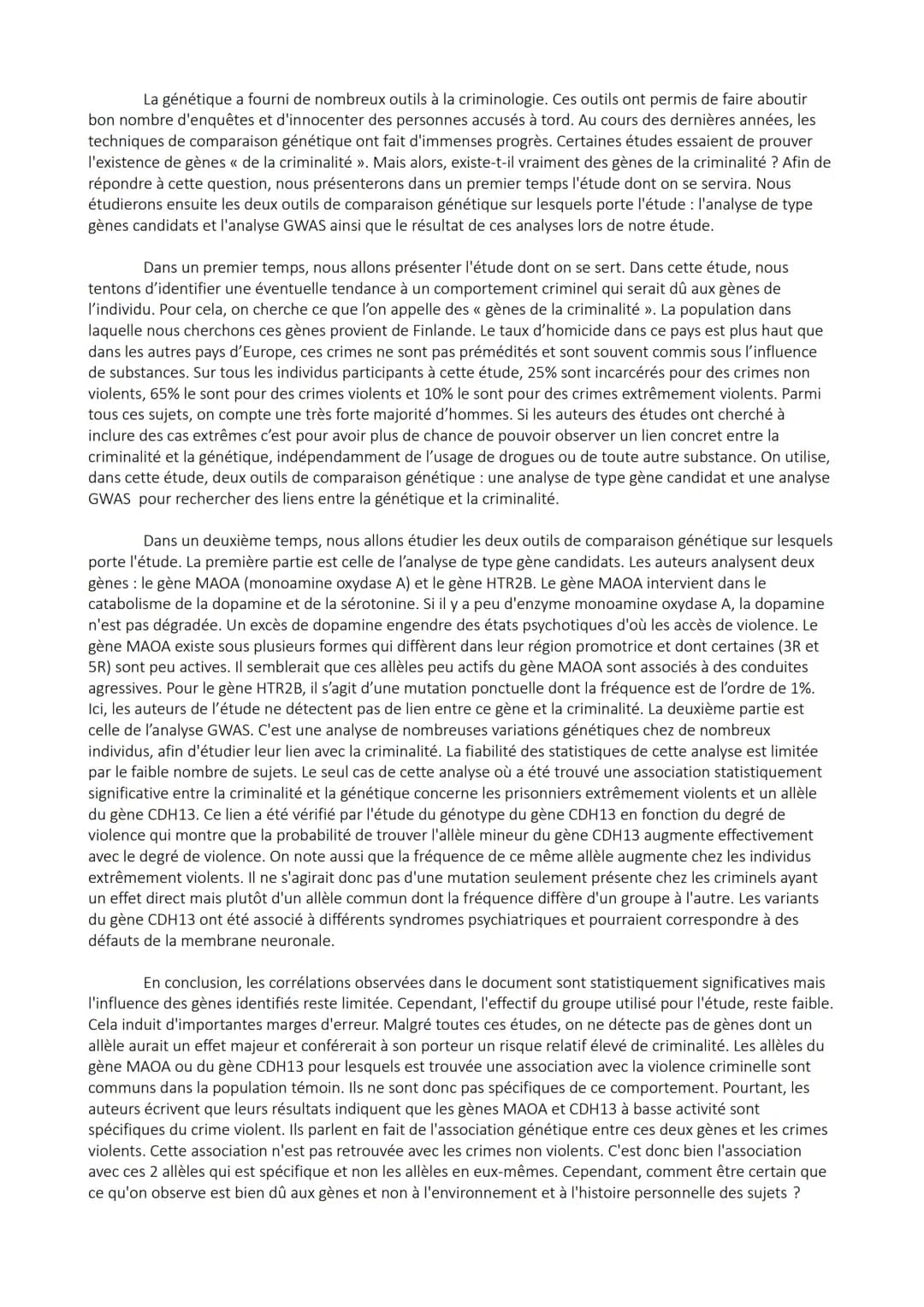<p>La génétique a fourni de nombreux outils à la criminologie, permettant de résoudre bon nombre d'enquêtes et d'innocenter des personnes a