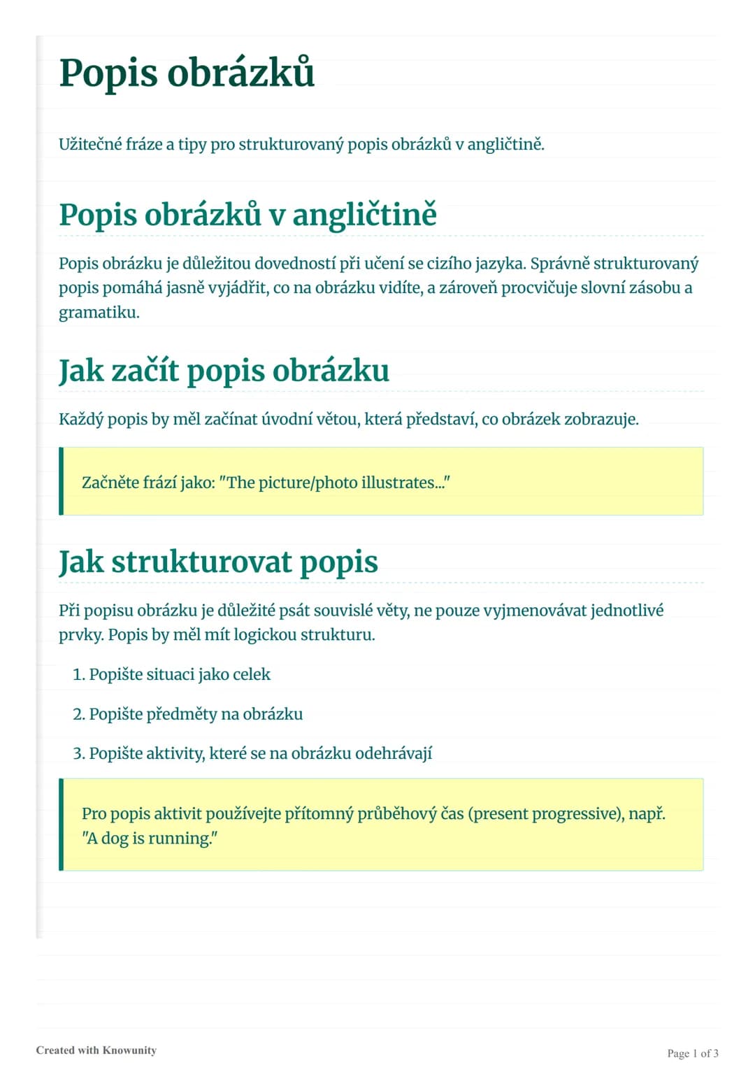 # Popis obrázků
Užitečné fráze a tipy pro strukturovaný popis obrázků v angličtině.
# Popis obrázků v angličtině
Popis obrázku je důležit