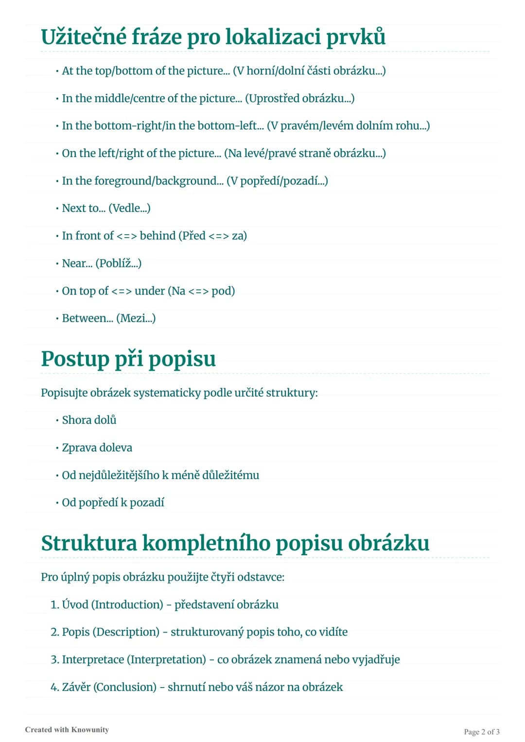# Popis obrázků
Užitečné fráze a tipy pro strukturovaný popis obrázků v angličtině.
# Popis obrázků v angličtině
Popis obrázku je důležit