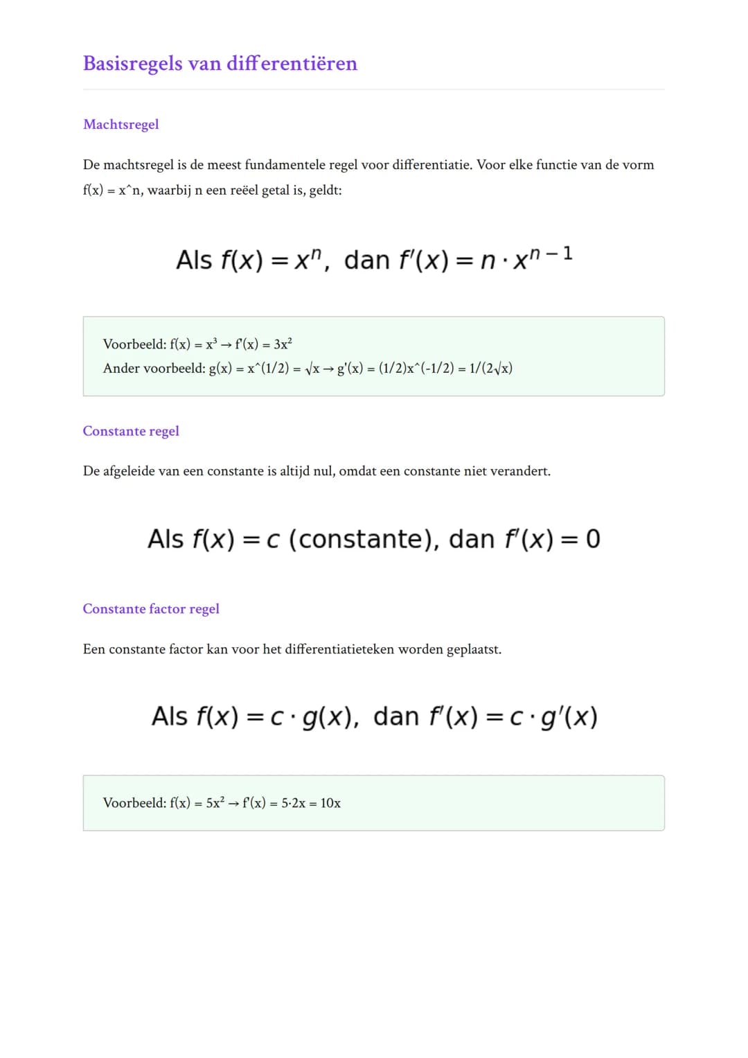 Differentiëren en Toepassingen:
Basisregels van differentiëren
Leer de fundamentele regels voor het differentiëren van functies
Wiskunde B •