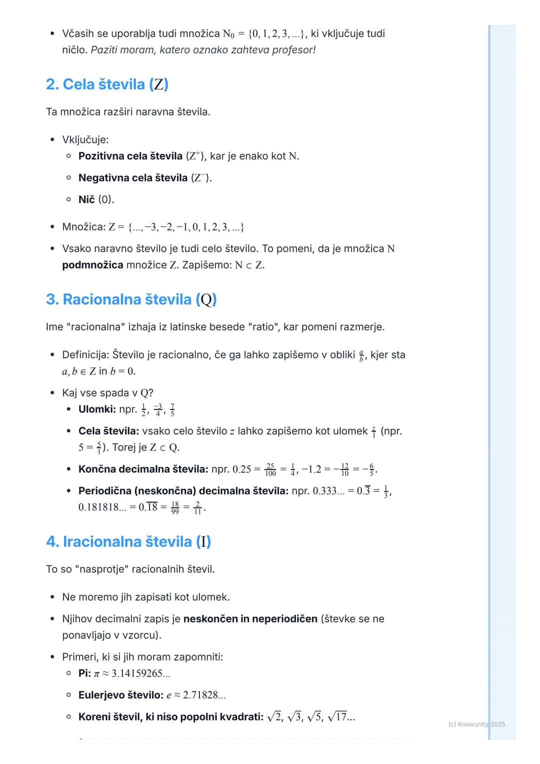 # Množice števil
## Uvod v množice števil
To so osnove za vse, kar bomo delali naprej v matematiki. Gre za to, da
znamo števila pravilno r