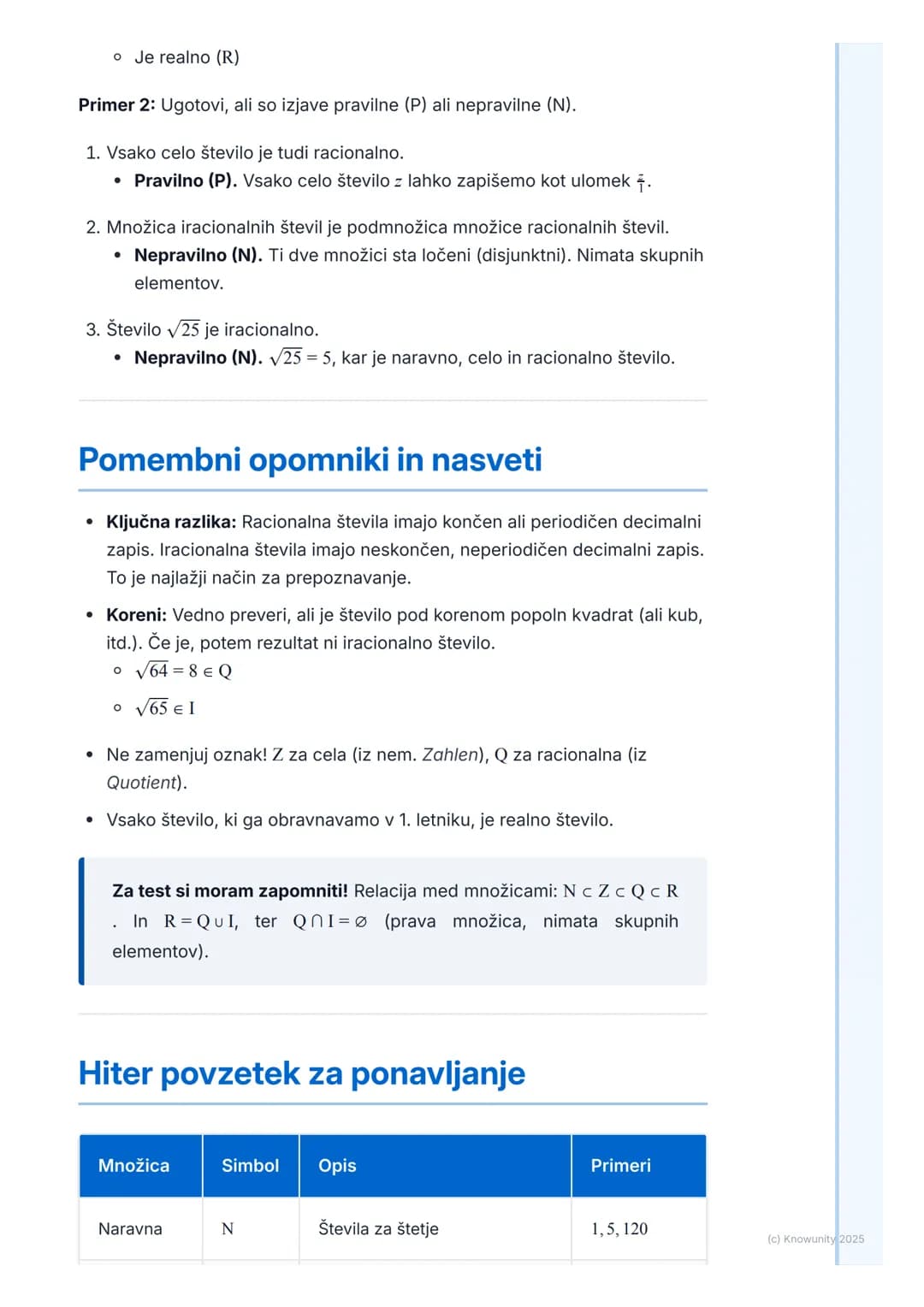 # Množice števil
## Uvod v množice števil
To so osnove za vse, kar bomo delali naprej v matematiki. Gre za to, da
znamo števila pravilno r