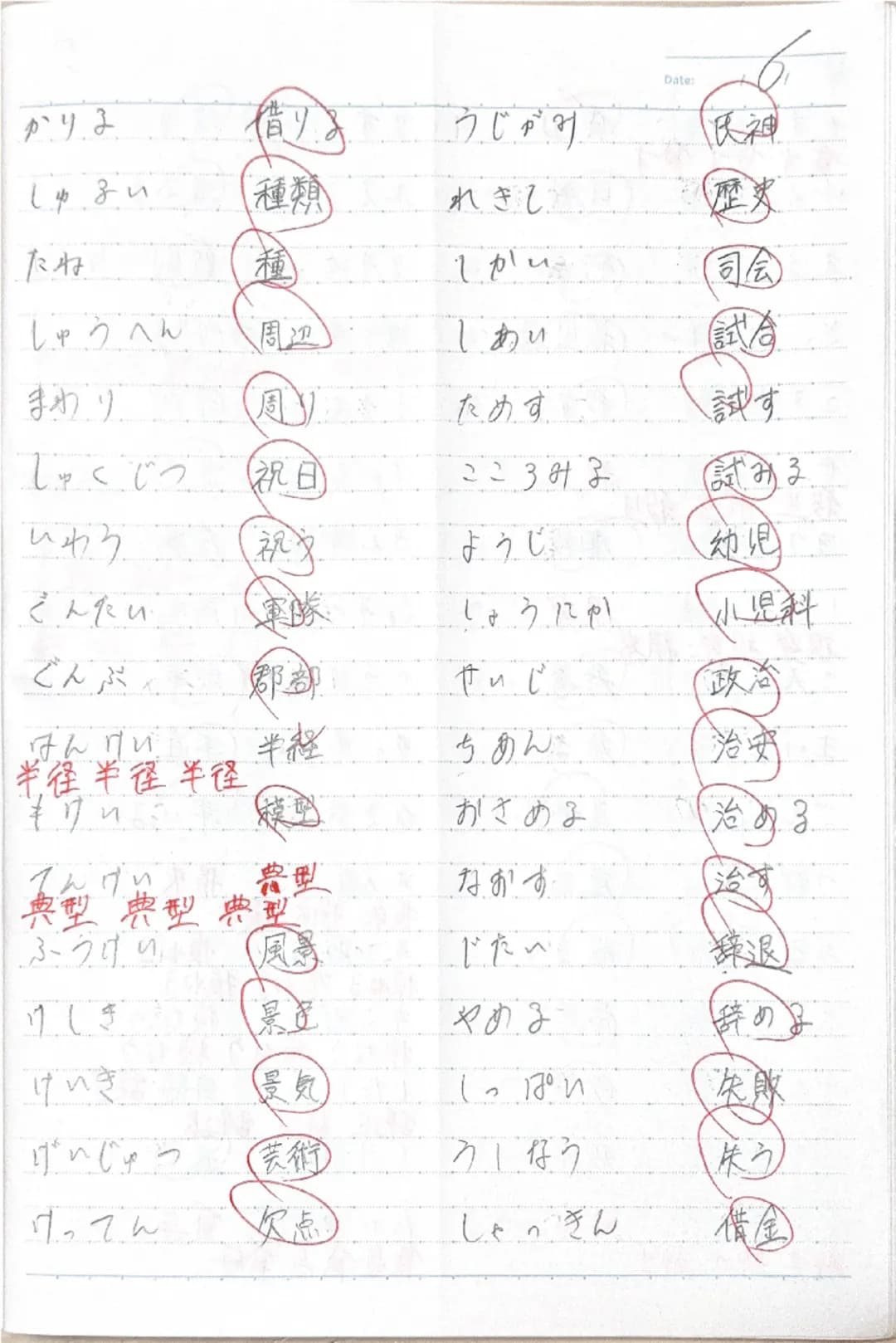 Date
7
てんこう 天候 かける反する
こうくうき 航空機 むすぶ結ぶ
ちゅうこく 忠告 けつろん、結論論
結論結論結論
つげる 告げ子 ゆう 結う
さべつ けんせつ 建設
さすす たてる
やさい。 野菜 けんこう、健康
なの花 菜の花 すこやか健やか!
さいこう 最高 じゃ