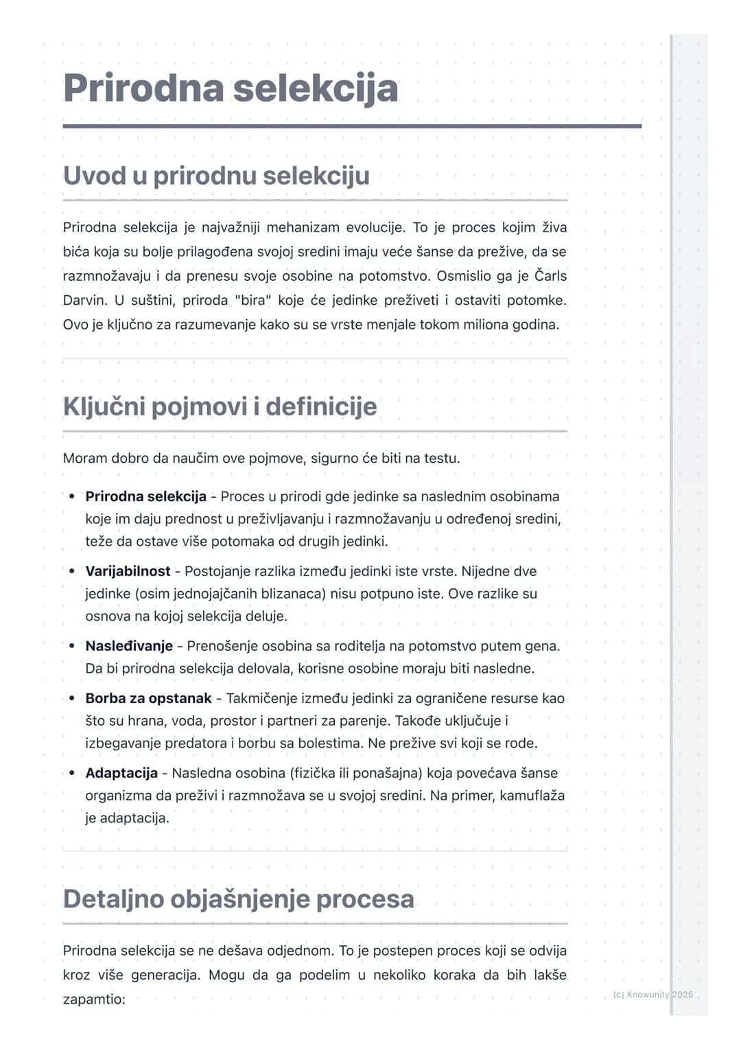 # Prirodna selekcija
Uvod u prirodnu selekciju
Prirodna selekcija je najvažniji mehanizam evolucije. To je proces kojim živa
bića koja su
