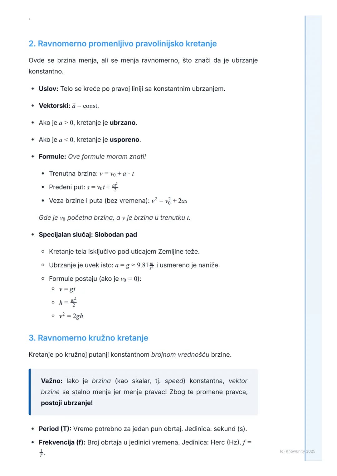 Ubrzanje
$a$
Vektor
Brzina promene brzine tela. Pokazuje
kako se brzo i u kom pravcu menja
vektor brzine. $a = \frac{\Delta v}{\Delta t}$
K