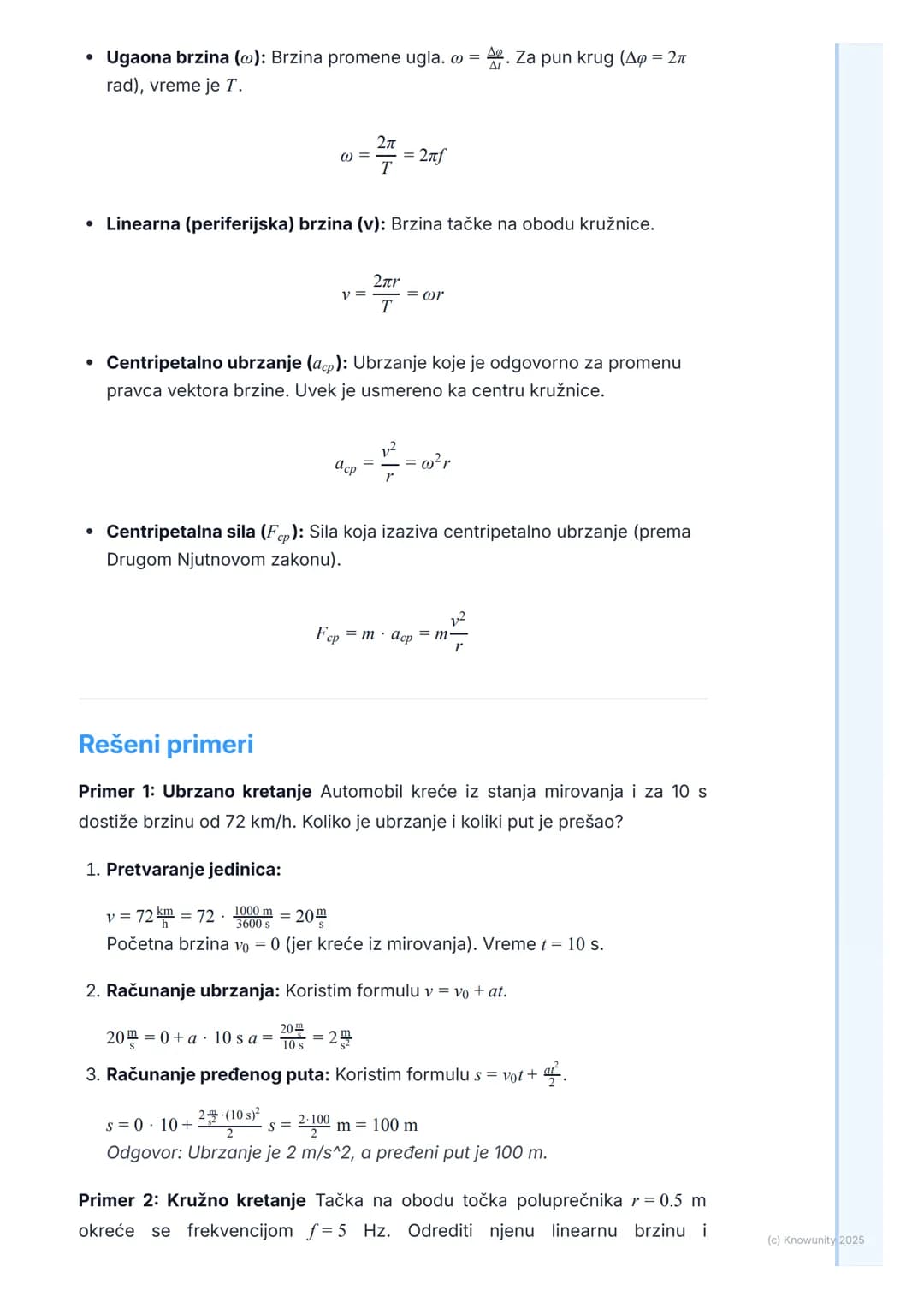 Ubrzanje
$a$
Vektor
Brzina promene brzine tela. Pokazuje
kako se brzo i u kom pravcu menja
vektor brzine. $a = \frac{\Delta v}{\Delta t}$
K