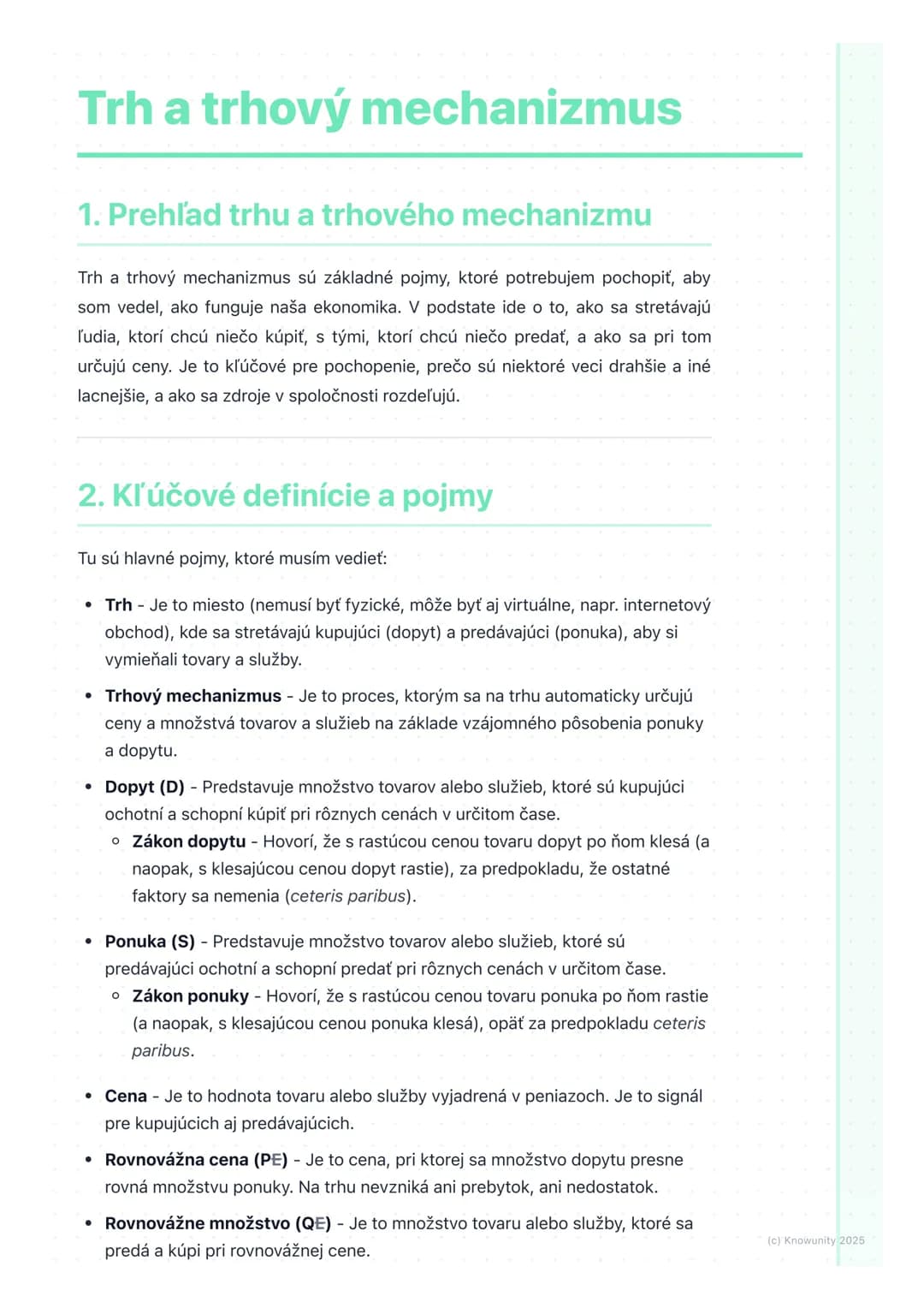 # Trh a trhový mechanizmus
## 1. Prehľad trhu a trhového mechanizmu
Trh a trhový mechanizmus sú základné pojmy, ktoré potrebujem pochopiť,