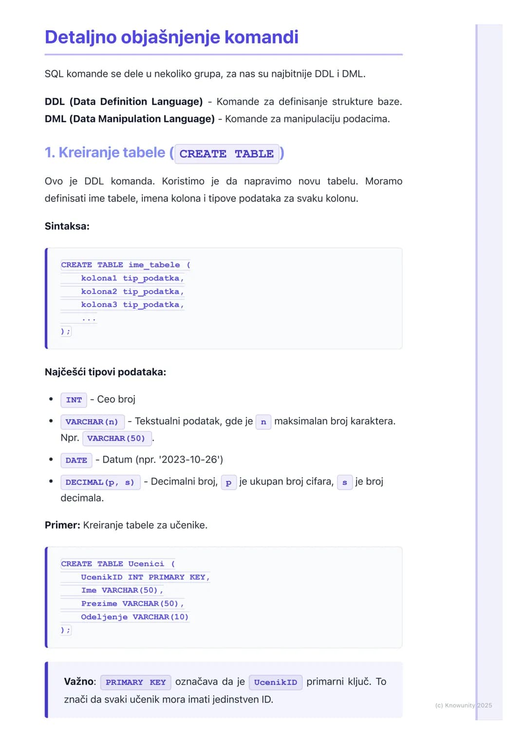 # SQL osnove
Uvod u SQL
SQL je skraćenica za Structured Query Language (Strukturirani jezik za
upite). To je standardni jezik koji se kori