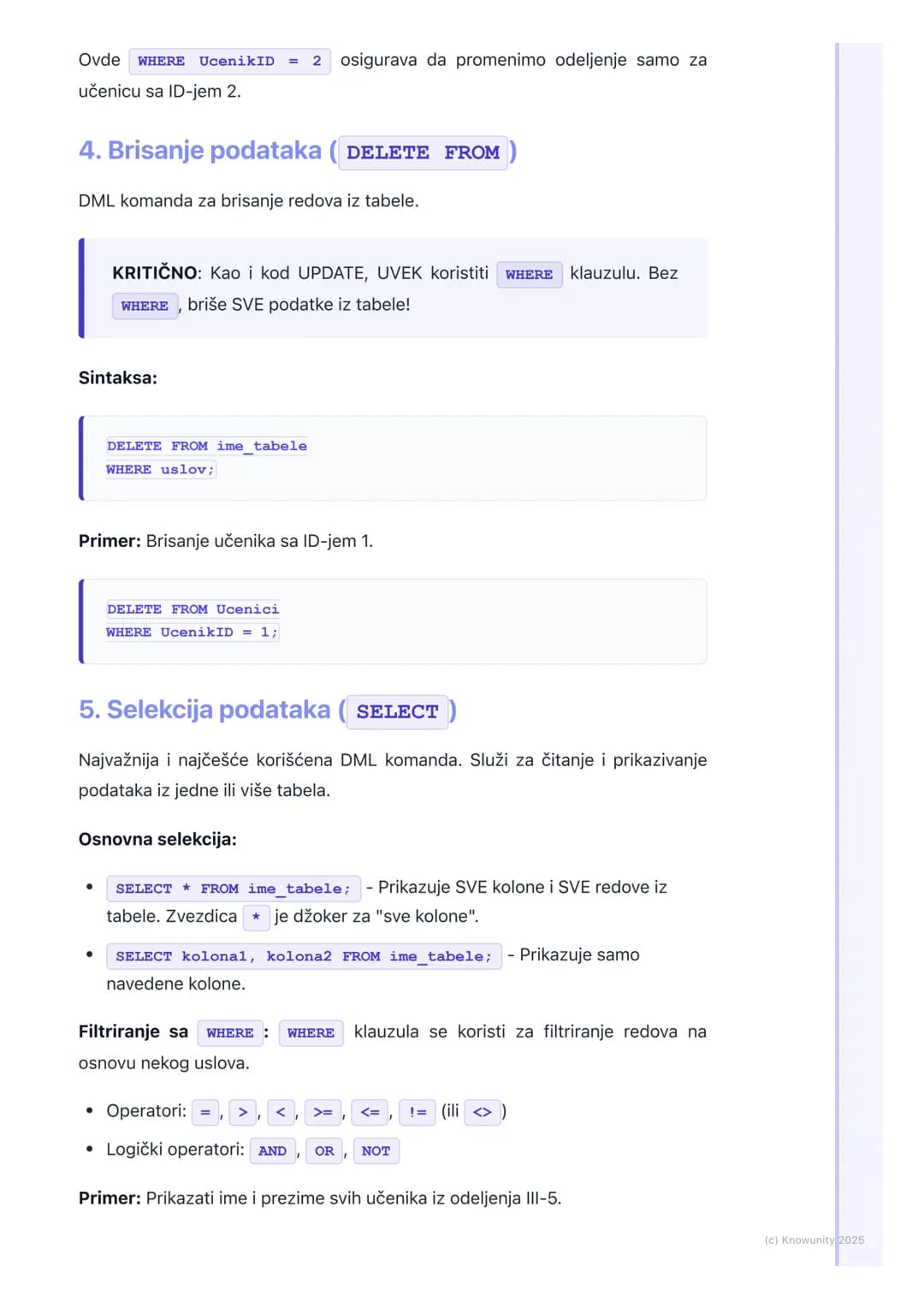 # SQL osnove
Uvod u SQL
SQL je skraćenica za Structured Query Language (Strukturirani jezik za
upite). To je standardni jezik koji se kori