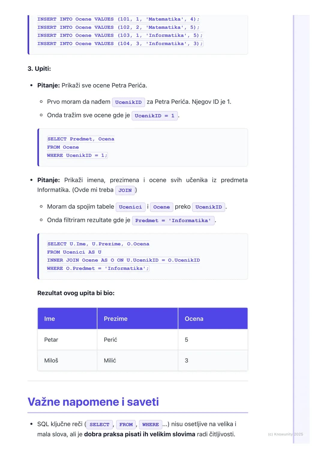 # SQL osnove
Uvod u SQL
SQL je skraćenica za Structured Query Language (Strukturirani jezik za
upite). To je standardni jezik koji se kori
