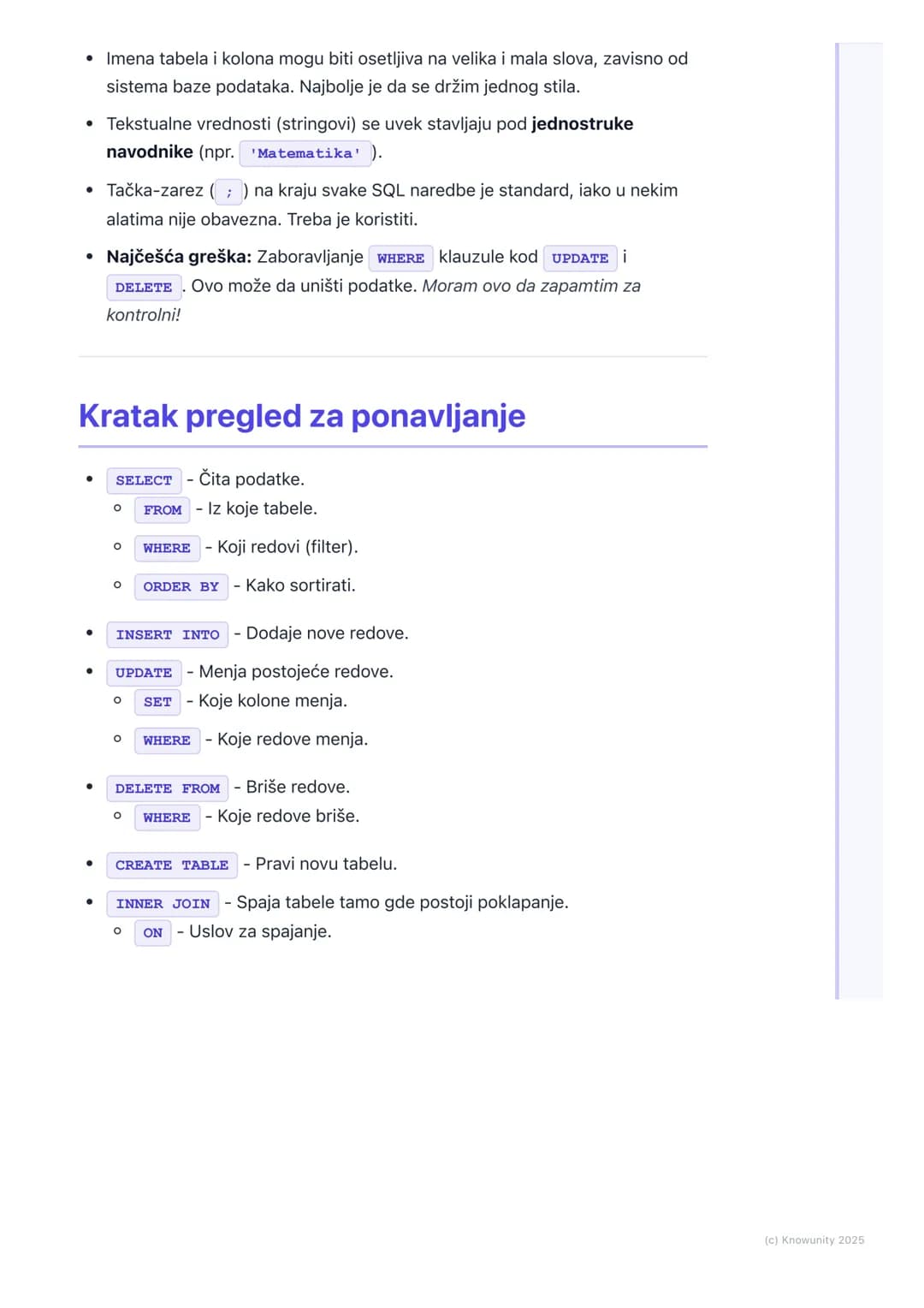 # SQL osnove
Uvod u SQL
SQL je skraćenica za Structured Query Language (Strukturirani jezik za
upite). To je standardni jezik koji se kori