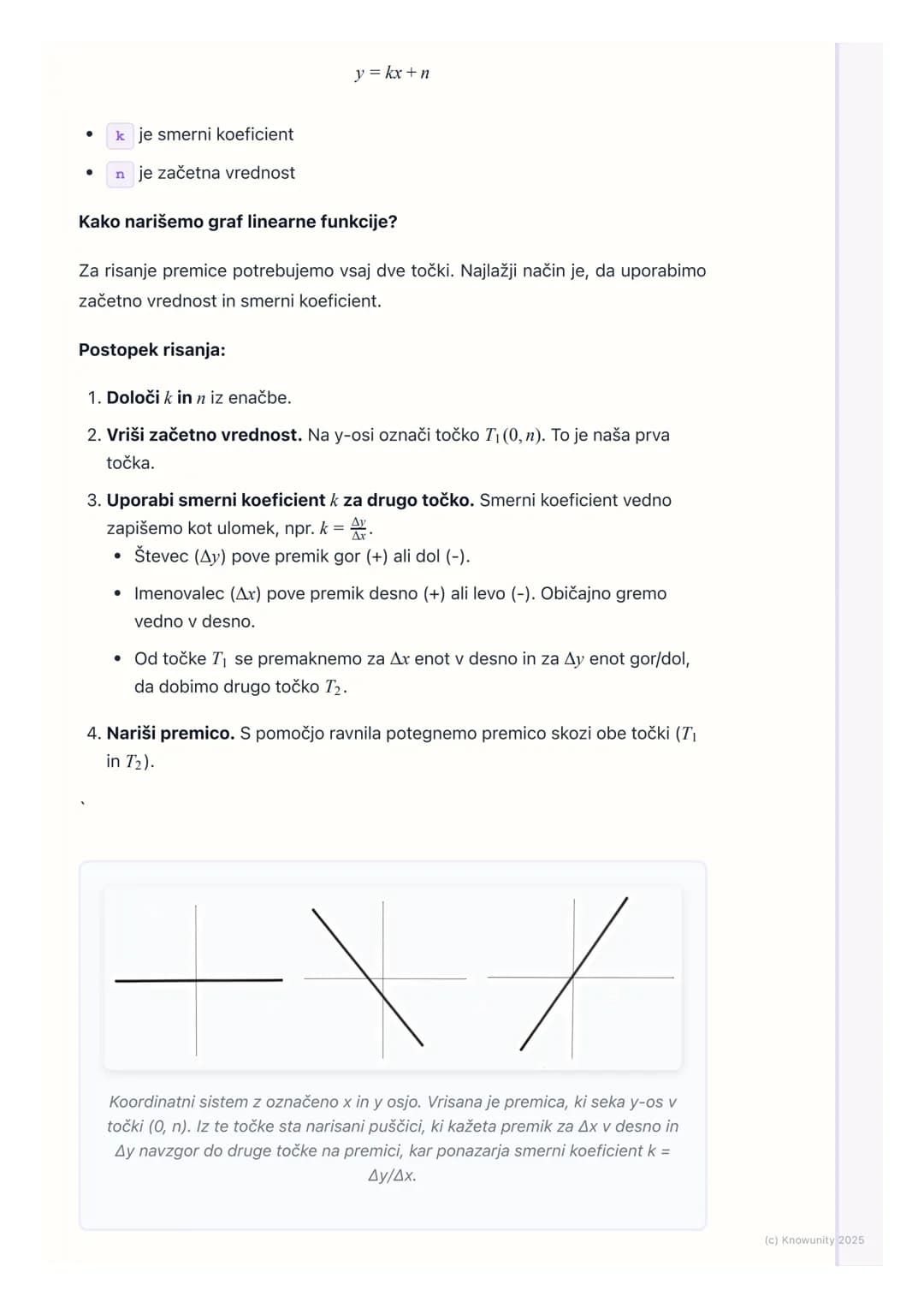 # Linearna funkcija
Kaj je linearna funkcija?
Linearna funkcija je matematična povezava med dvema količinama, ki se
spreminjata enakomerno