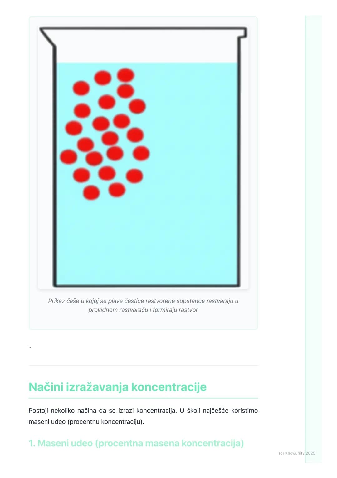 # Koncentracija rastvora
Uvod u koncentraciju rastvora
Koncentracija rastvora nam govori koliko je rastvorene supstance prisutno u
određen