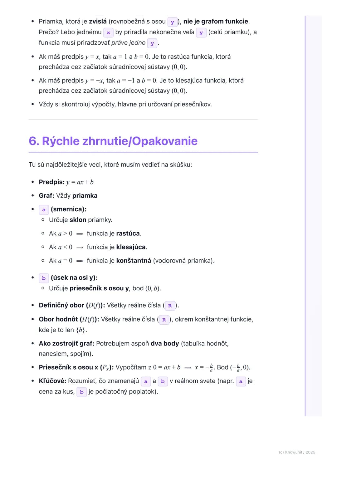 # Lineárna funkcia
1. Prehľad lineárnych funkcií
Lineárna funkcia je veľmi dôležitá téma v matematike, lebo nám pomáha
pochopiť, ako sa me