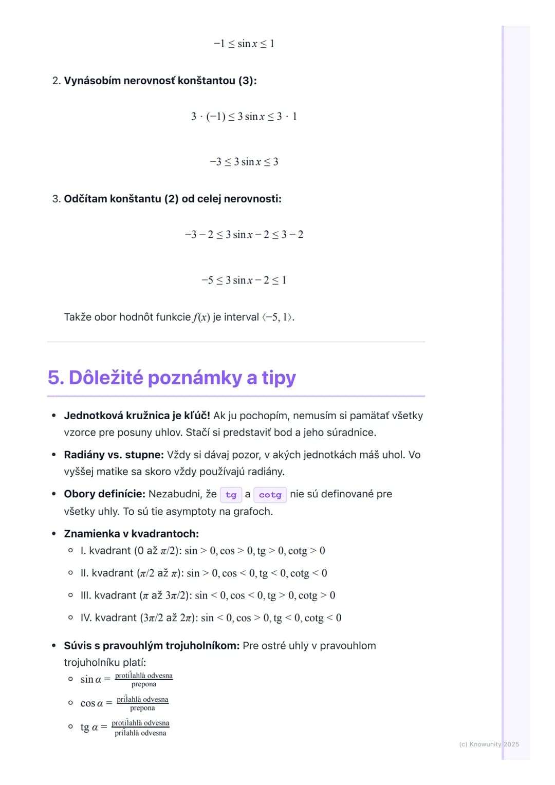 # Goniometrické funkcie
1. Prehľad a úvod
Goniometrické funkcie sú super dôležitá časť matematiky, ktorá sa zaoberá
vzťahmi medzi uhlami a