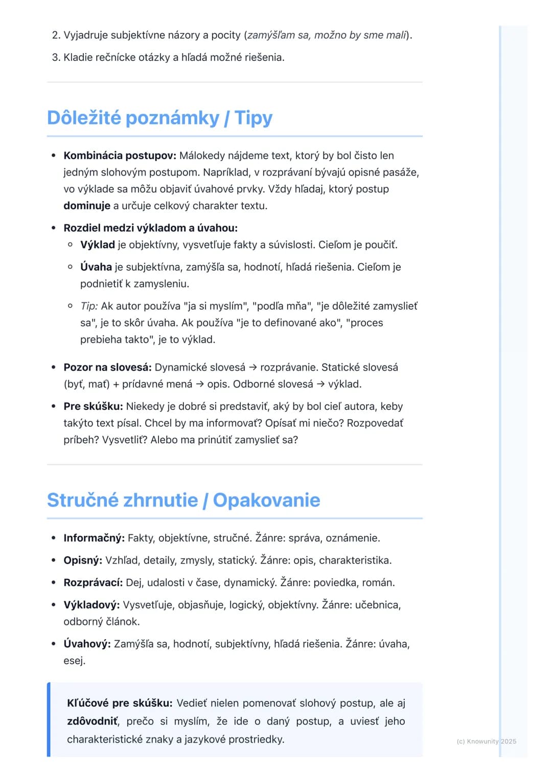 # Slohové postupy a ich využitie
## Prehľad a úvod
Slohové postupy sú základné spôsoby, akými usporadúvame a spracúvame
informácie v texte
