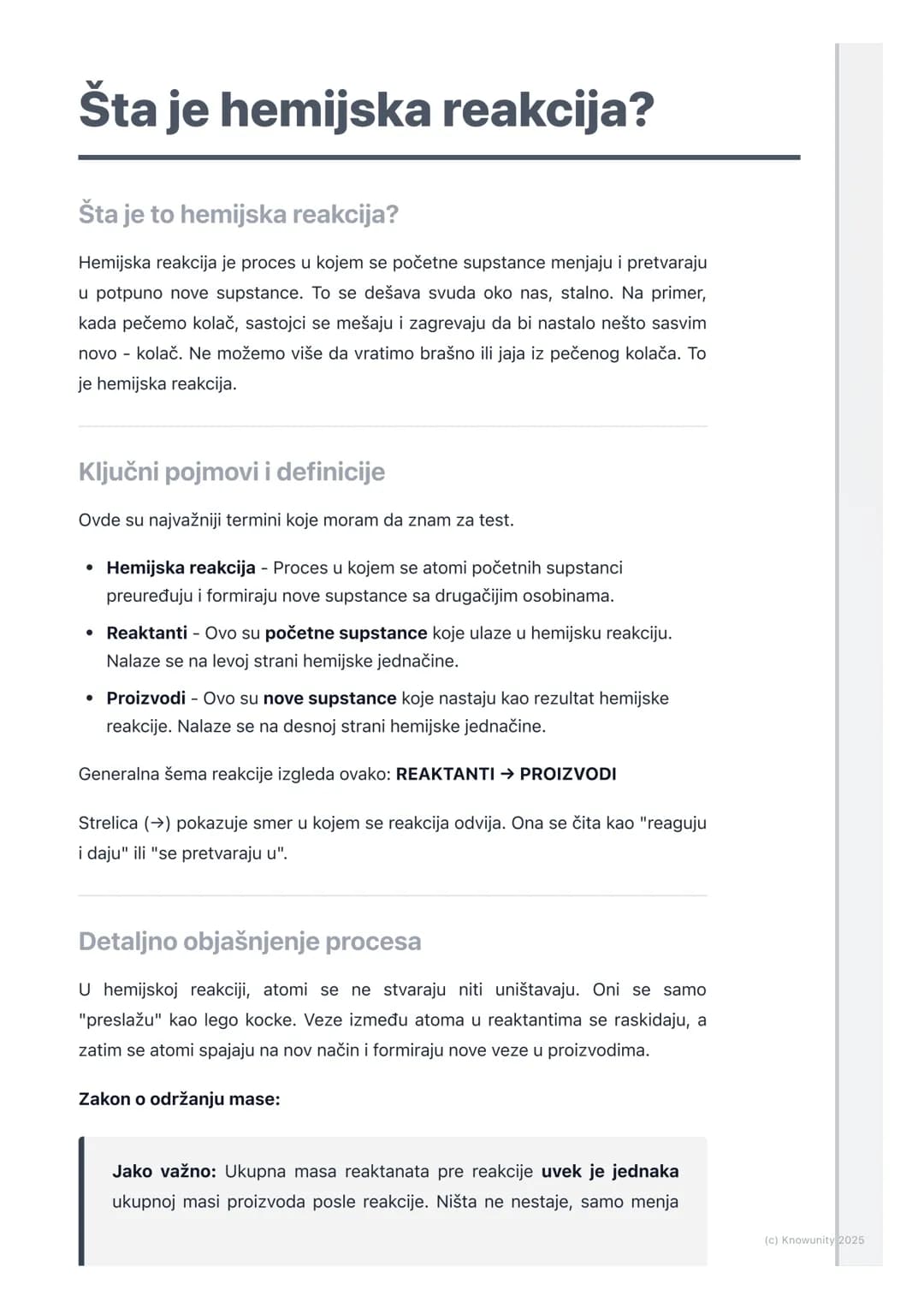 # Šta je hemijska reakcija?
Šta je to hemijska reakcija?
Hemijska reakcija je proces u kojem se početne supstance menjaju i pretvaraju
u p