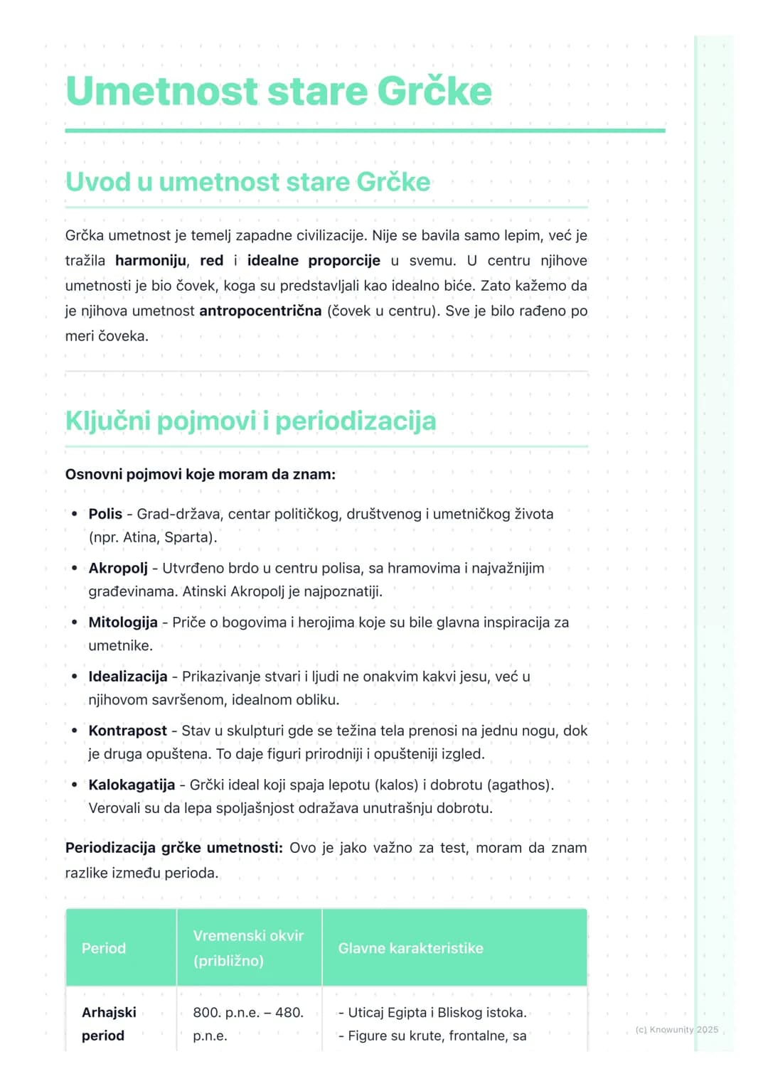 # Umetnost stare Grčke
## Uvod u umetnost stare Grčke
Grčka umetnost je temelj zapadne civilizacije. Nije se bavila samo lepim, već je
tra