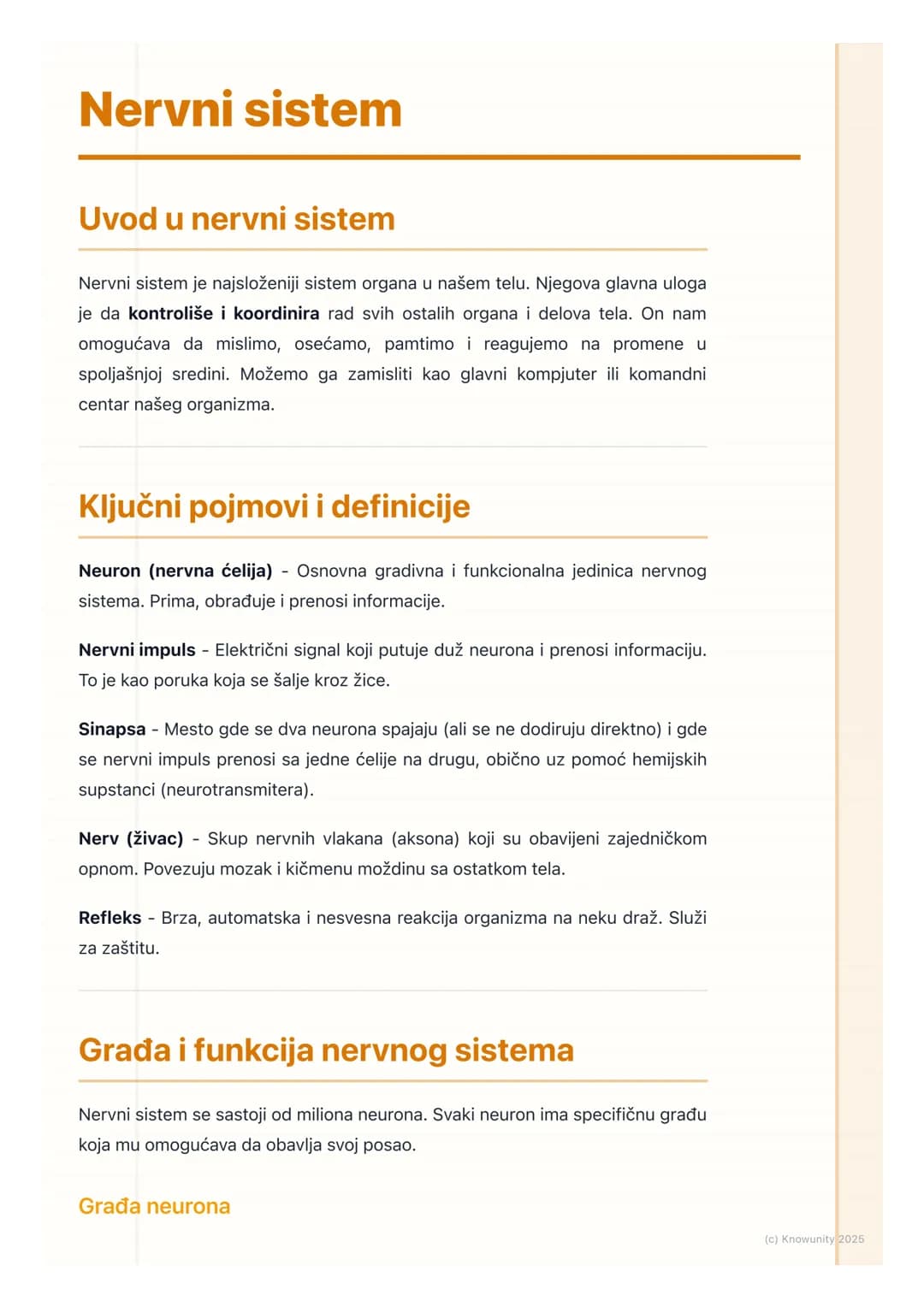 # Nervni sistem
## Uvod u nervni sistem
Nervni sistem je najsloženiji sistem organa u našem telu. Njegova glavna uloga
je da kontroliše i