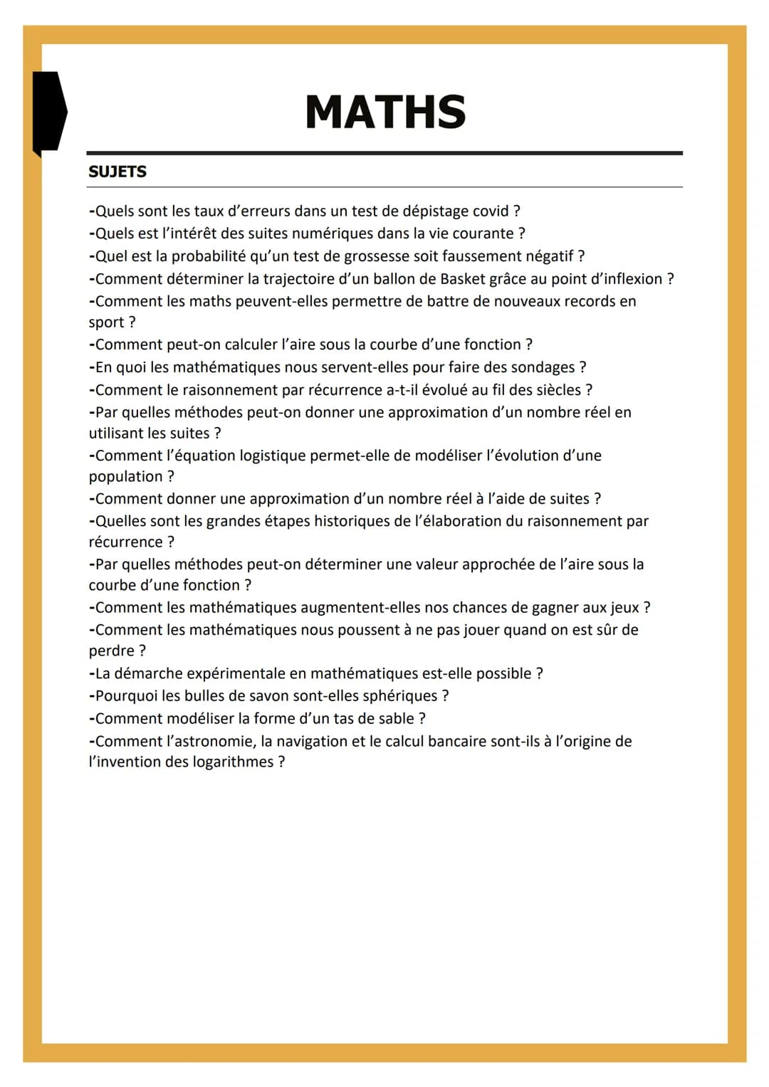 # MATHS
SUJETS
-Quels sont les taux d'erreurs dans un test de dépistage covid?
-Quels est l'intérêt des suites numériques dans la vie cour