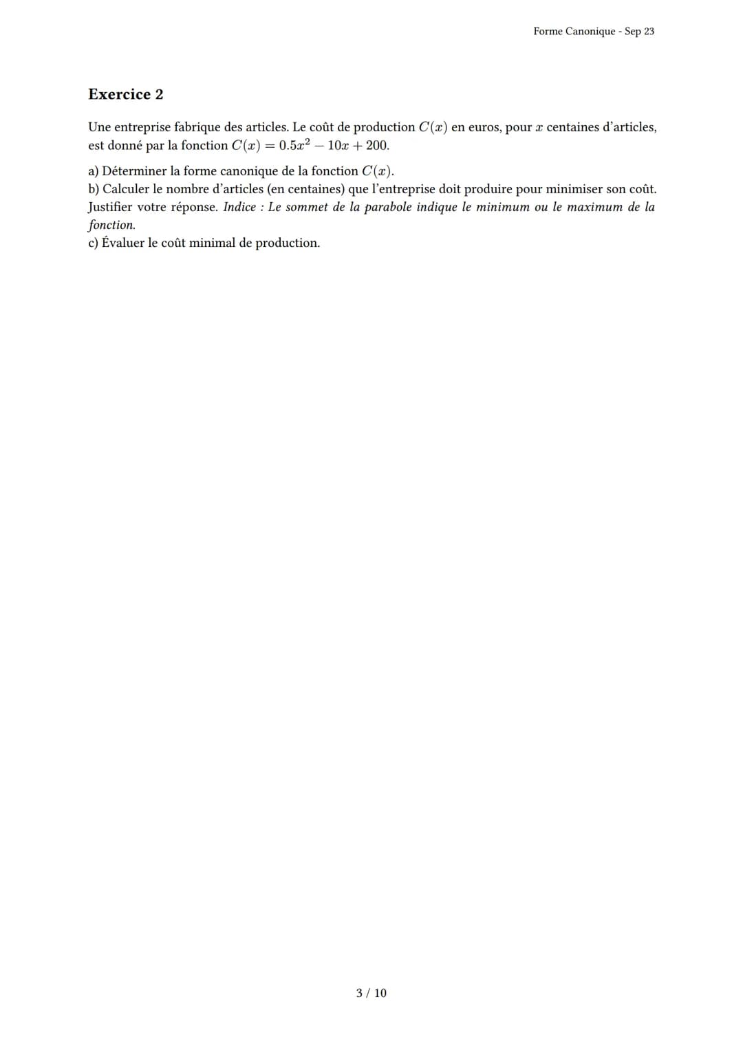 # Forme Canonique
Généré par Knowunity.fr - Sep 23
Description: Cet examen couvre la forme canonique, la complétion du carré et les propri