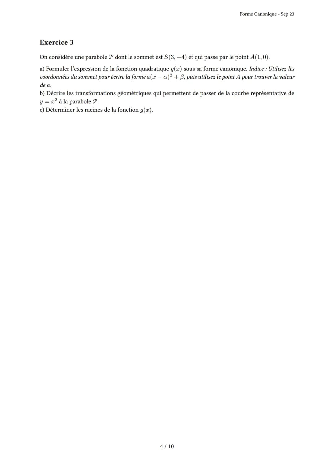 # Forme Canonique
Généré par Knowunity.fr - Sep 23
Description: Cet examen couvre la forme canonique, la complétion du carré et les propri