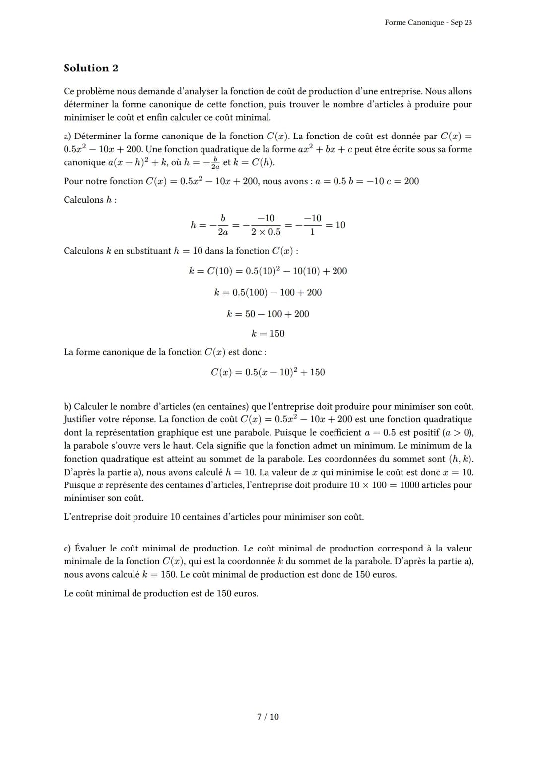 # Forme Canonique
Généré par Knowunity.fr - Sep 23
Description: Cet examen couvre la forme canonique, la complétion du carré et les propri