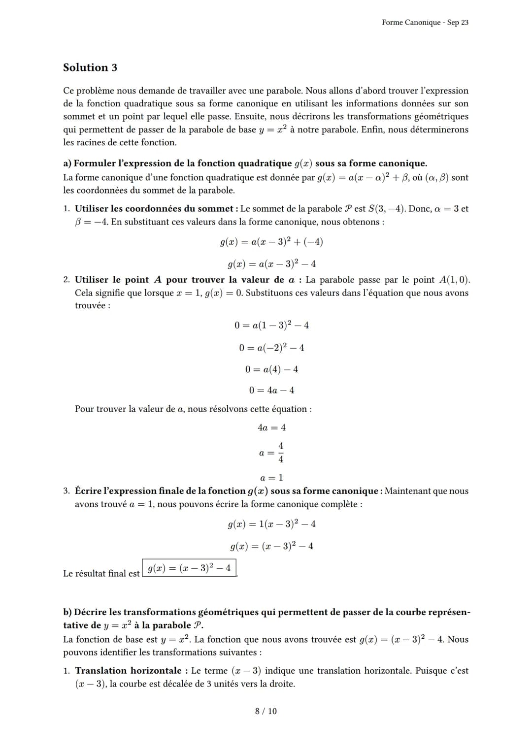 # Forme Canonique
Généré par Knowunity.fr - Sep 23
Description: Cet examen couvre la forme canonique, la complétion du carré et les propri