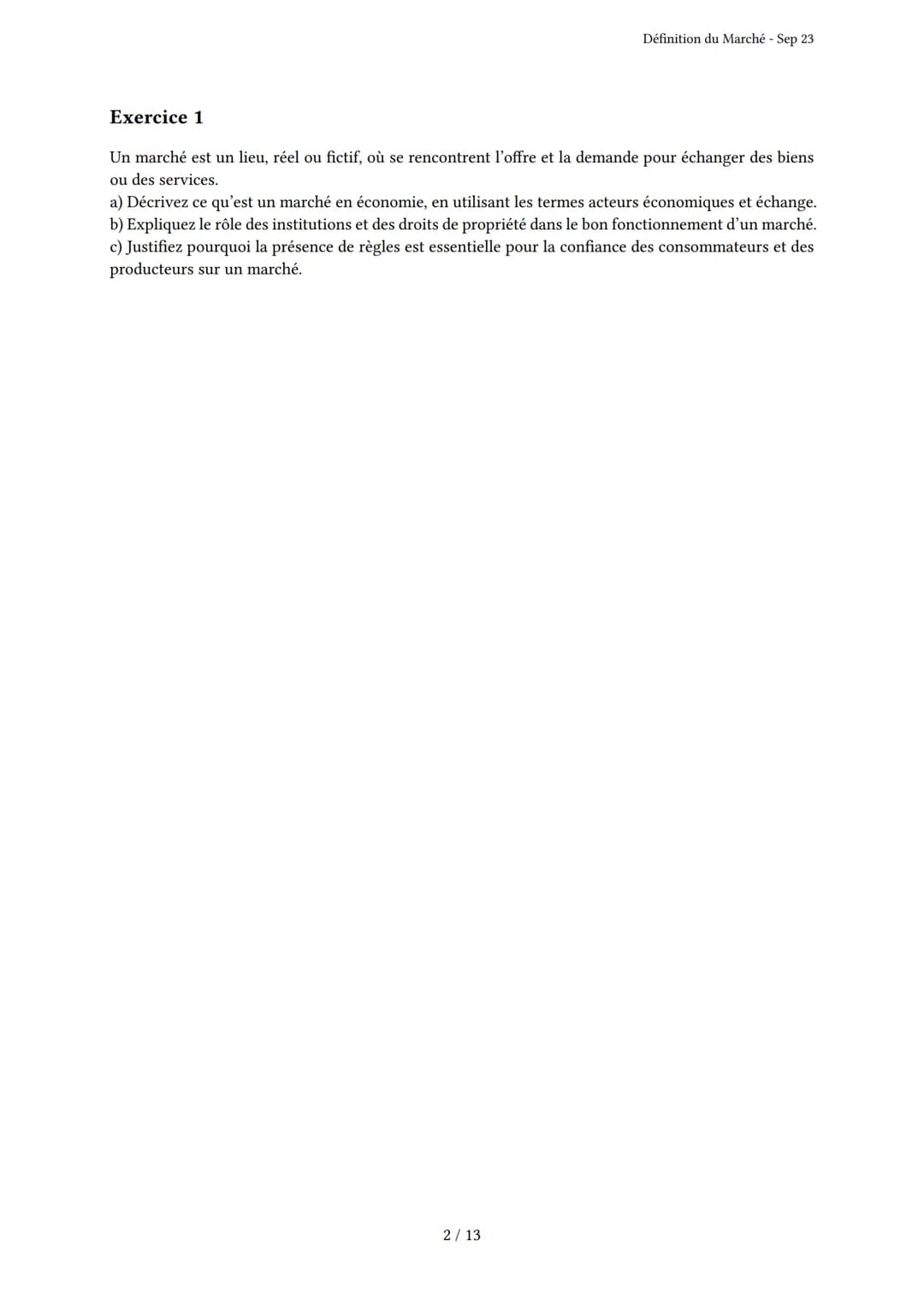 # Définition du Marché
Généré par Knowunity.fr - Sep 23
Description: Cet examen couvre la définition, les caractéristiques et les acteurs
