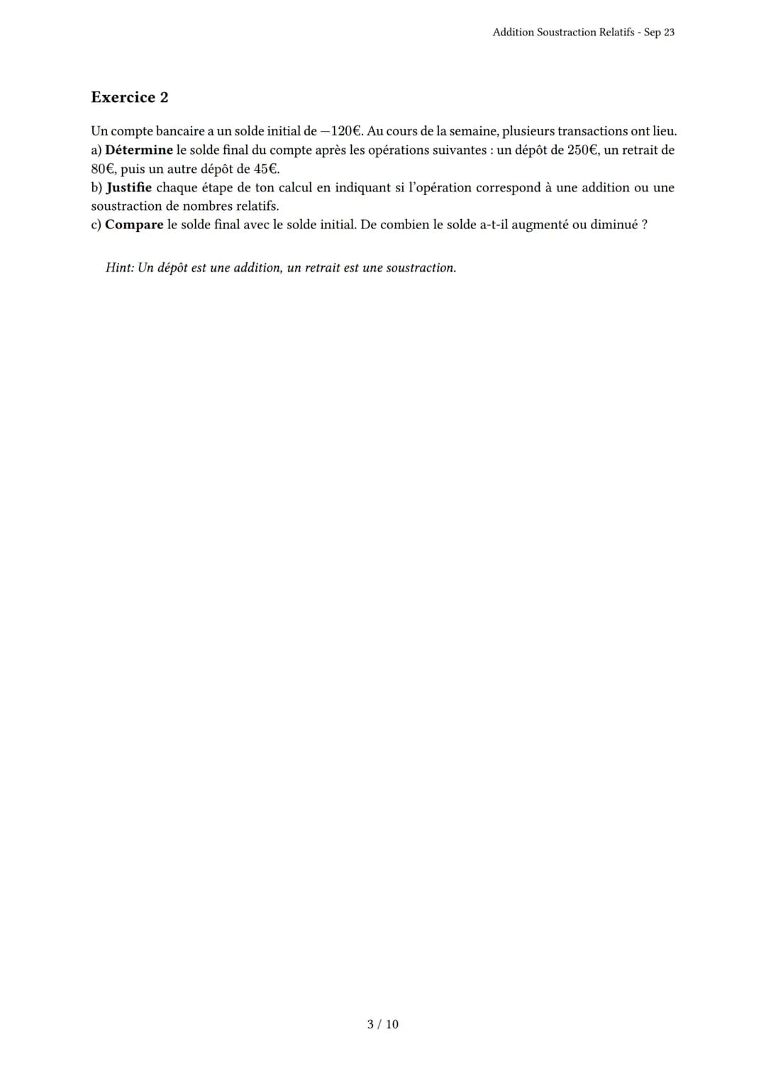 # Addition Soustraction Relatifs
Généré par Knowunity.fr - Sep 23
Description: Cet examen couvre l'addition et la soustraction des nombres