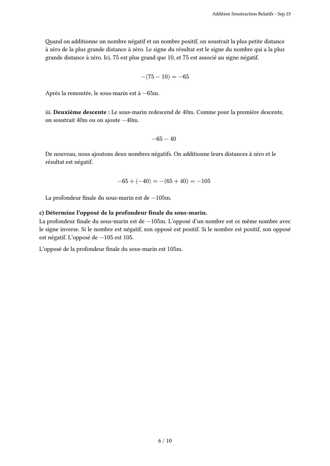 # Addition Soustraction Relatifs
Généré par Knowunity.fr - Sep 23
Description: Cet examen couvre l'addition et la soustraction des nombres