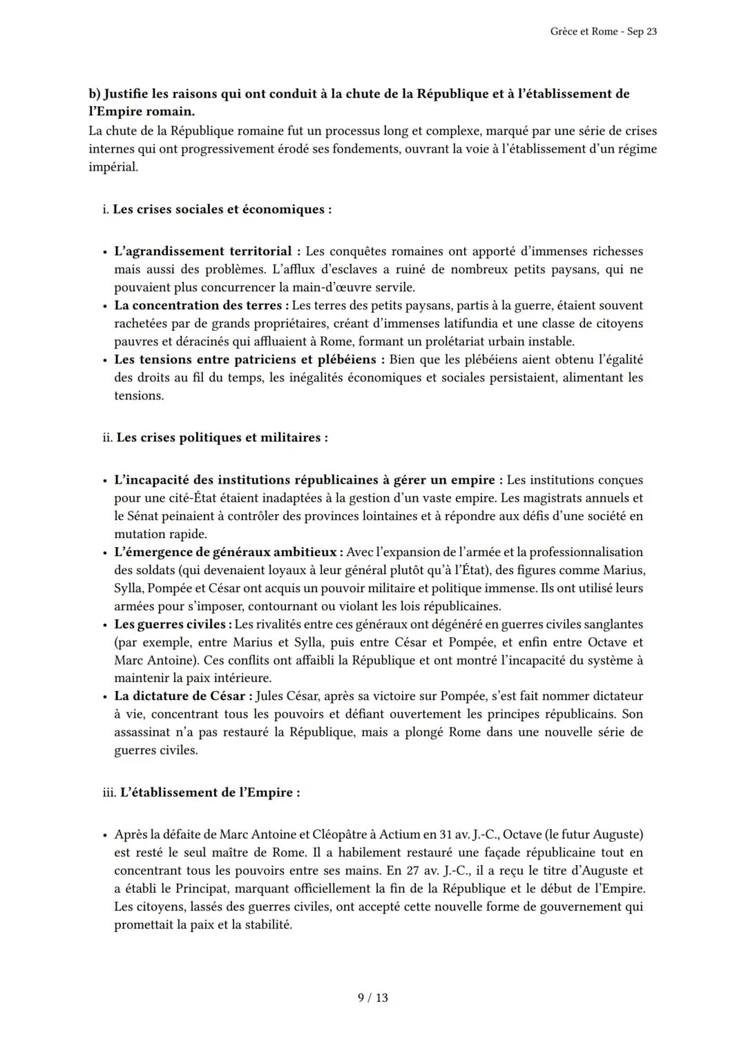 Grèce et Rome
Généré par Knowunity.fr - Sep 23
Description: Cet examen couvre les civilisations grecque et romaine antiques.
Bonne chance